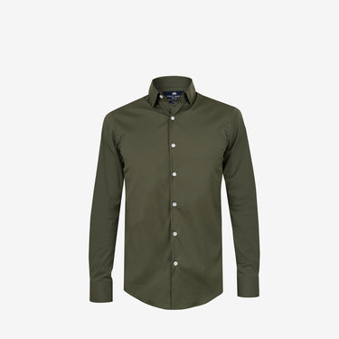 Army Green Stretch-Cotton Poplin Shirt Slim Fit