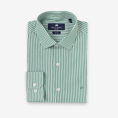 Green Stripes Poplin Shirt Slim Fit