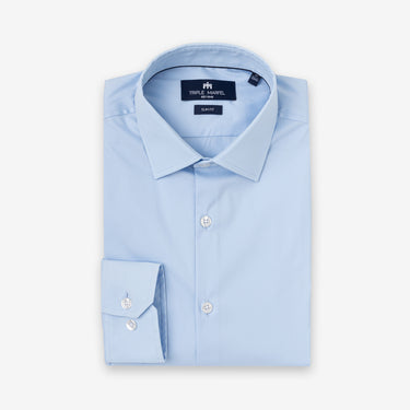 Light Blue Stretch-Cotton Poplin Shirt Slim Fit