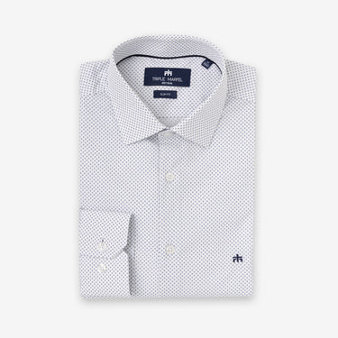 White and Navy Detail Printed Shirt Slim Fit