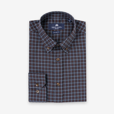 Brown Blue Micro Checks Flannel Shirt Tailored Fit