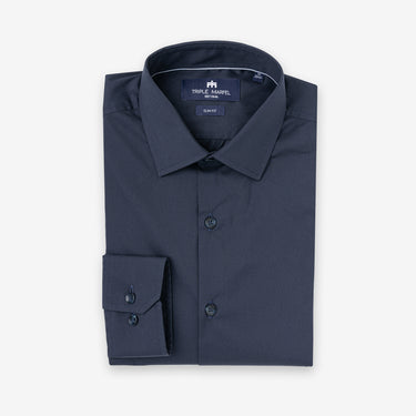 Navy Stretch-Cotton Poplin Shirt Slim Fit
