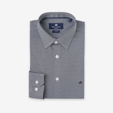 Dark Blue Pin-Point Knitted Shirt Slim Fit
