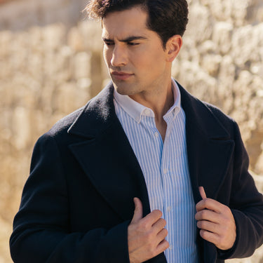 Camisa Oxford Riscas Azul Colarinho Contraste Regular