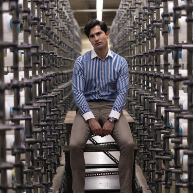 Camisa Riscas com Contraste Punhos e Colarinho Slim