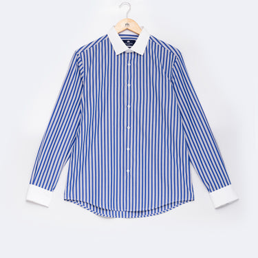 Camisa Riscas com Contraste Punhos e Colarinho Regular