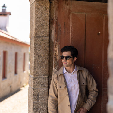 Camisa Multi-Risca Bege e Branca Slim