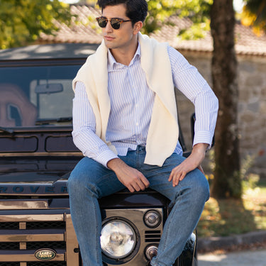 Camisa Multi-Risca Azul e Branca Regular