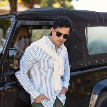   Camisa Branca BD Risca Verde Regular