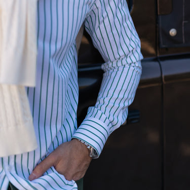 Camisa Branca BD Risca Verde Slim 