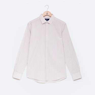 Camisa Multi-Risca Bege e Branca Regular