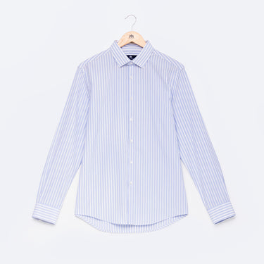 Camisa Multi-Risca Azul e Branca Regular