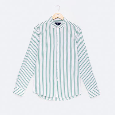 Camisa Branca BD Risca Verde Slim 